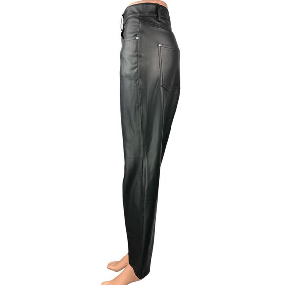 Zara Women's Black Faux Vegan Leather High Waist Straight Ankle Trousers Pants 6 - Picture 2 of 6